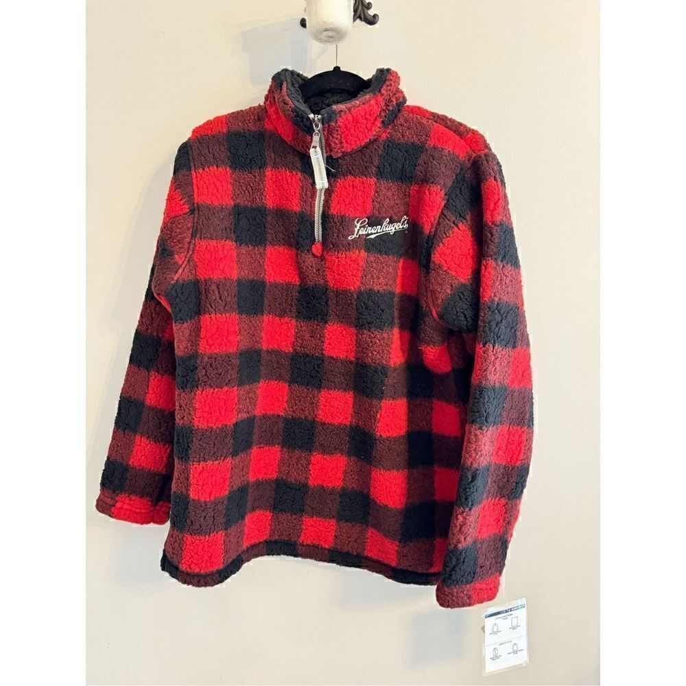 J. America Women’s Medium Leinenkugel Beer Promo Plaid 1/4 Zip Fleece Jacket Coa